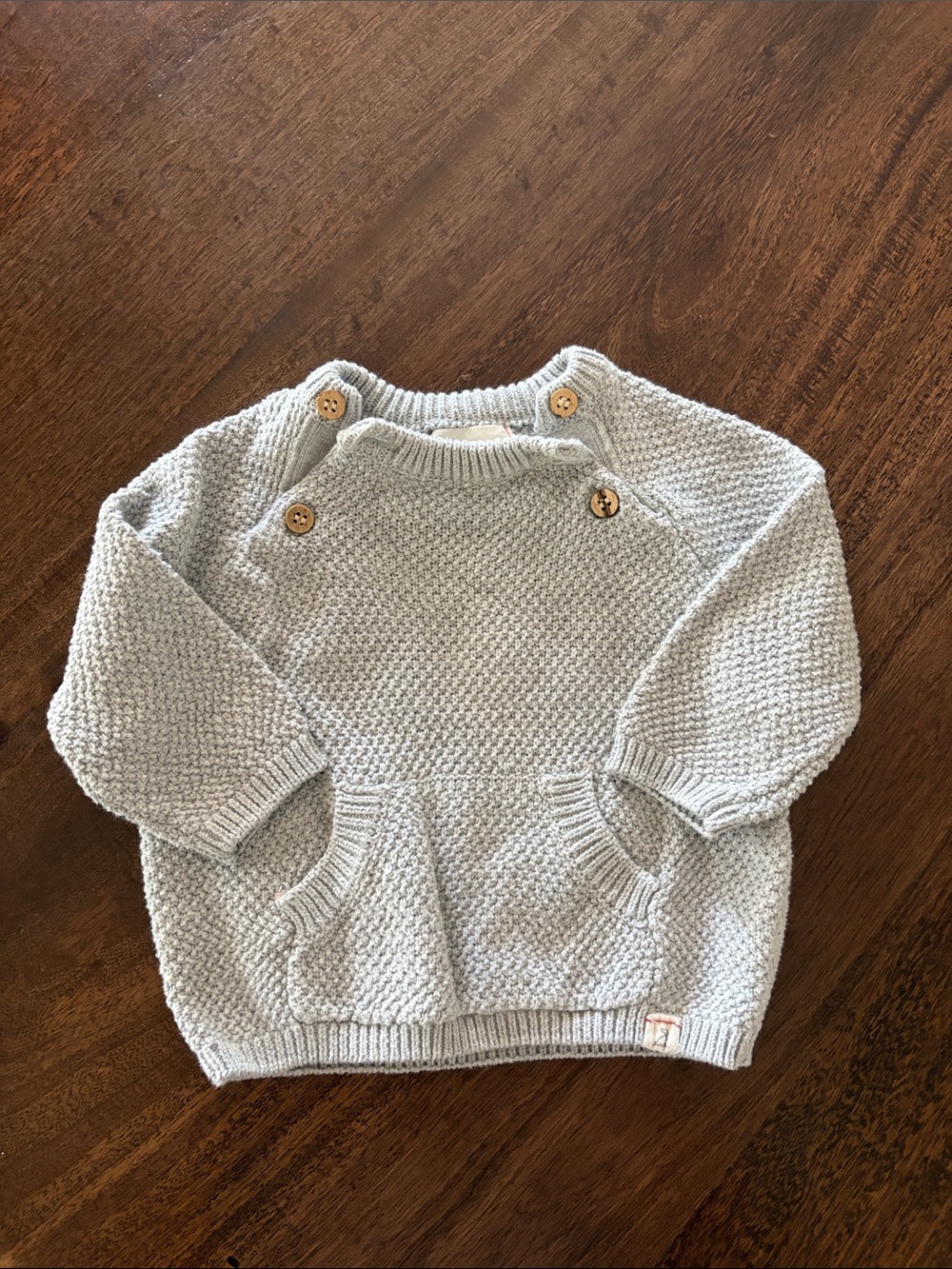 Button-Shoulder Light Gray Knit Sweater Top for Kids